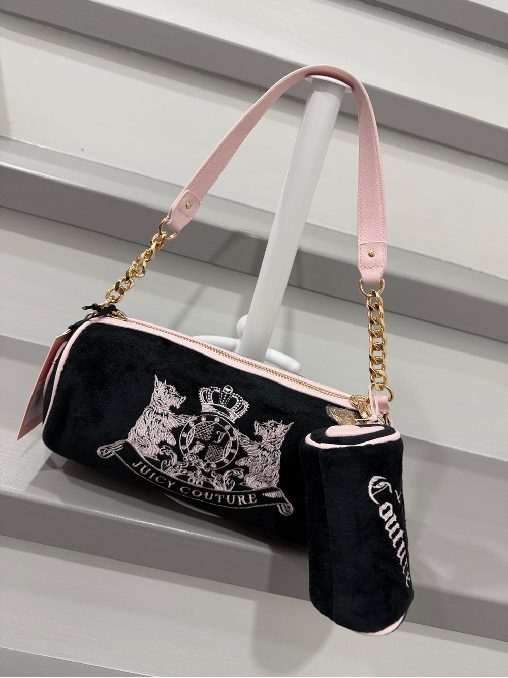 Juicy Couture Black Scottie Barrel Shoulder Bag with Mini